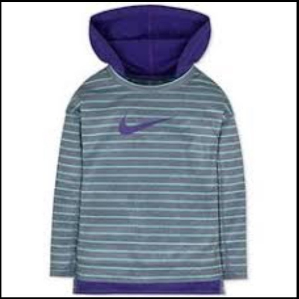 NIKE Dri fit purple & green striped performance pullover hooded sweatshirt -M